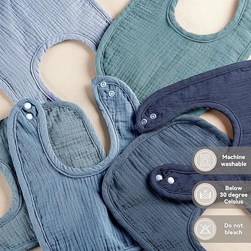 Miniatura 5 de Baberos de muselina para bebés para niños y niñas, baberos de algodón para babeo, baberos ajustables para recién nacidos para babeo y dentición