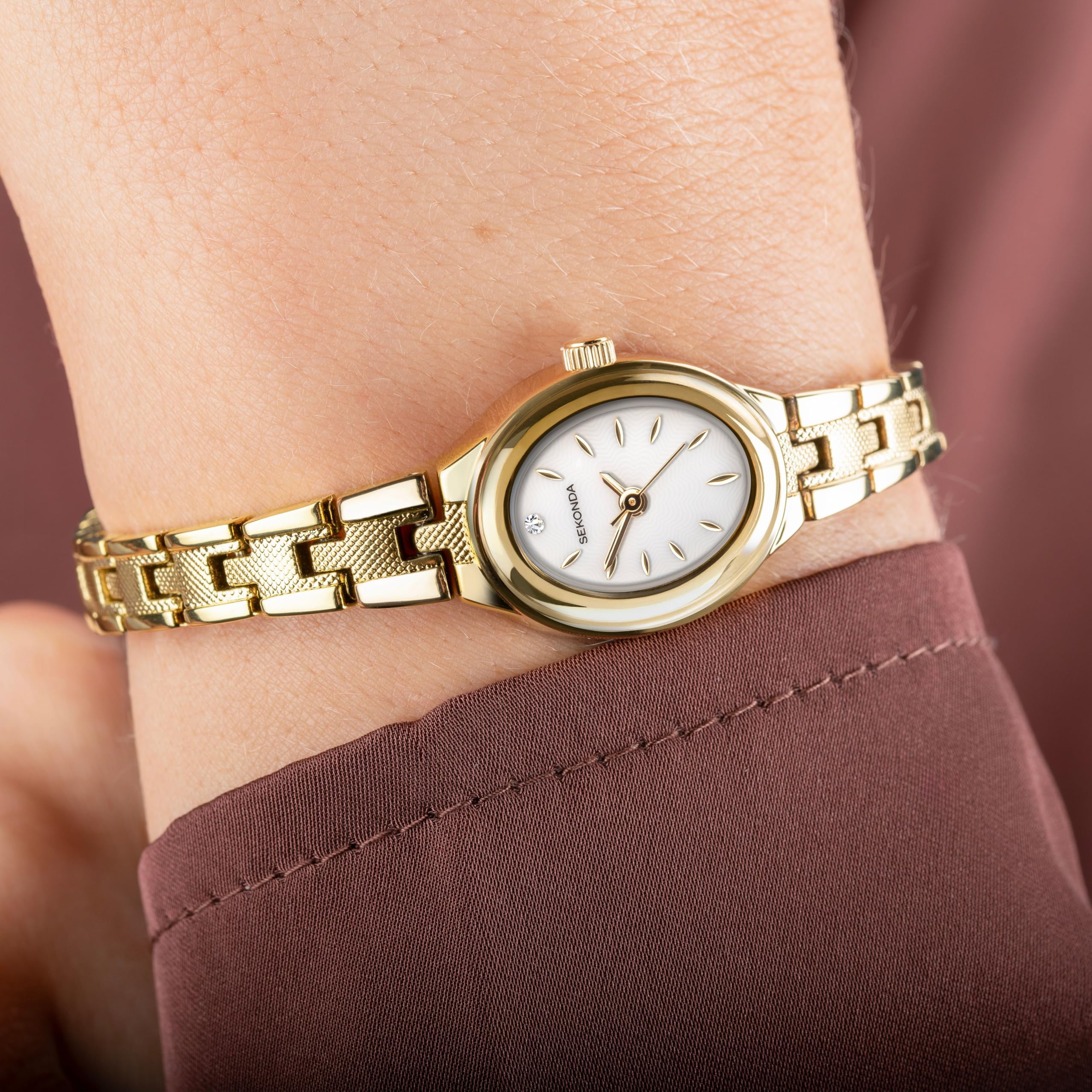 Sekonda Megan Damen-Armbanduhr, oval, klassisch, analog, mit Perlmutt-Zifferblatt, 21 mm