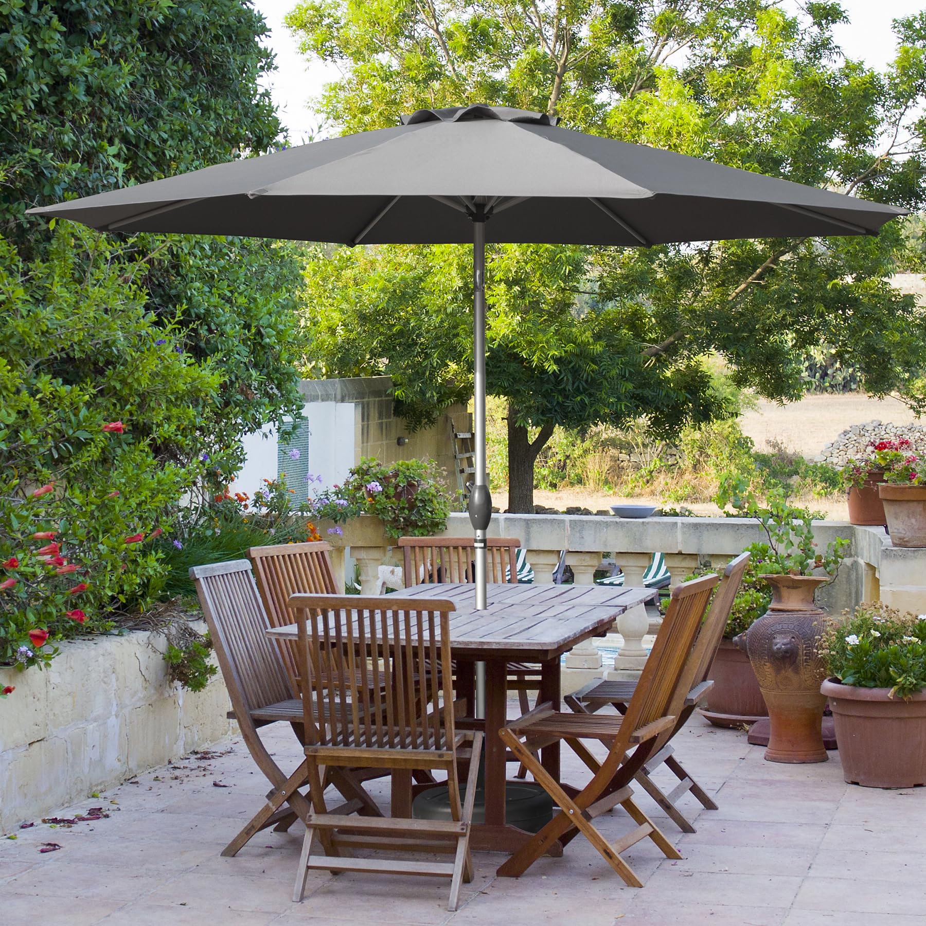 Domi 10FT Patio Umbrella, Outdoor Table Umbrella with Aluminum Pole, UV Protection Waterproof Market Sun Umbrella with Push Button Tilt and Crank for Garden, Deck, Backyard, Pool (Gray) : Patio