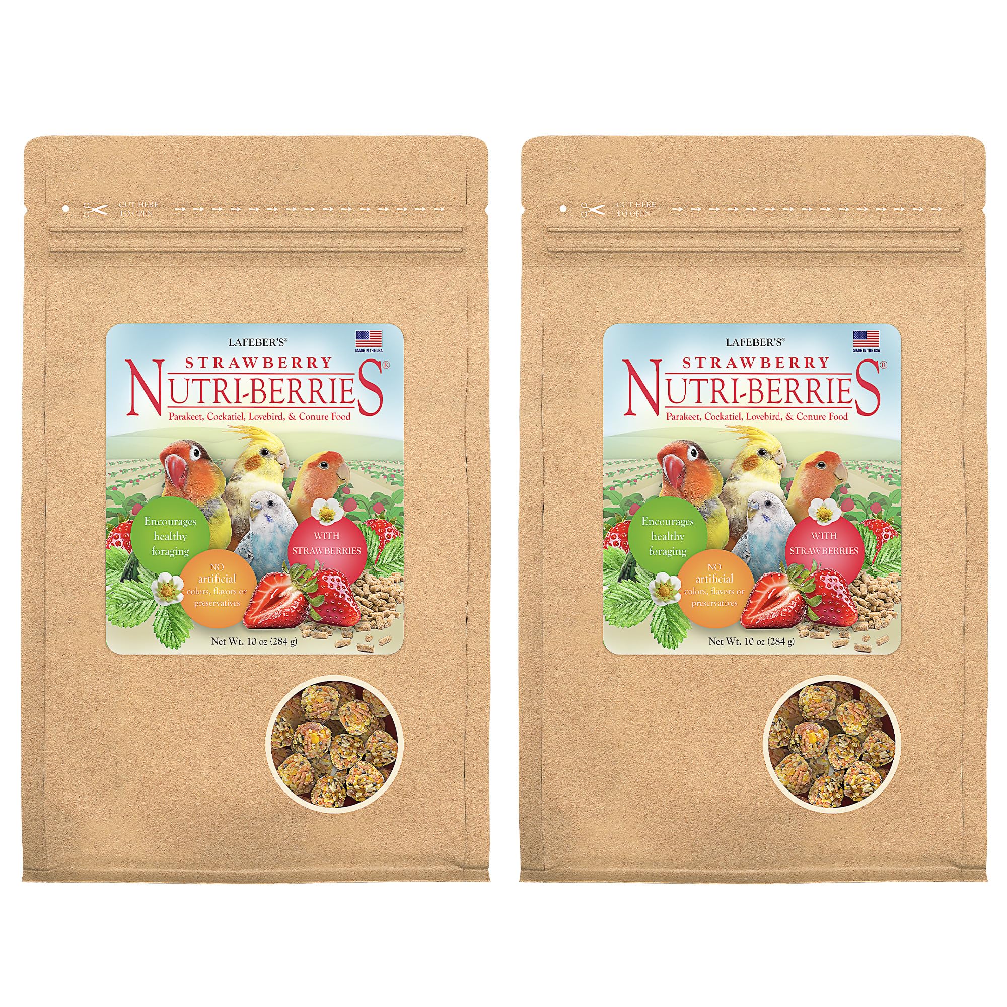 LAFEBER'S Strawberry Nutri-Berries Pet Bird Food, Made with Non-GMO and Human-Grade Ingredients, 10 oz Pack of 2 (Small Bird)