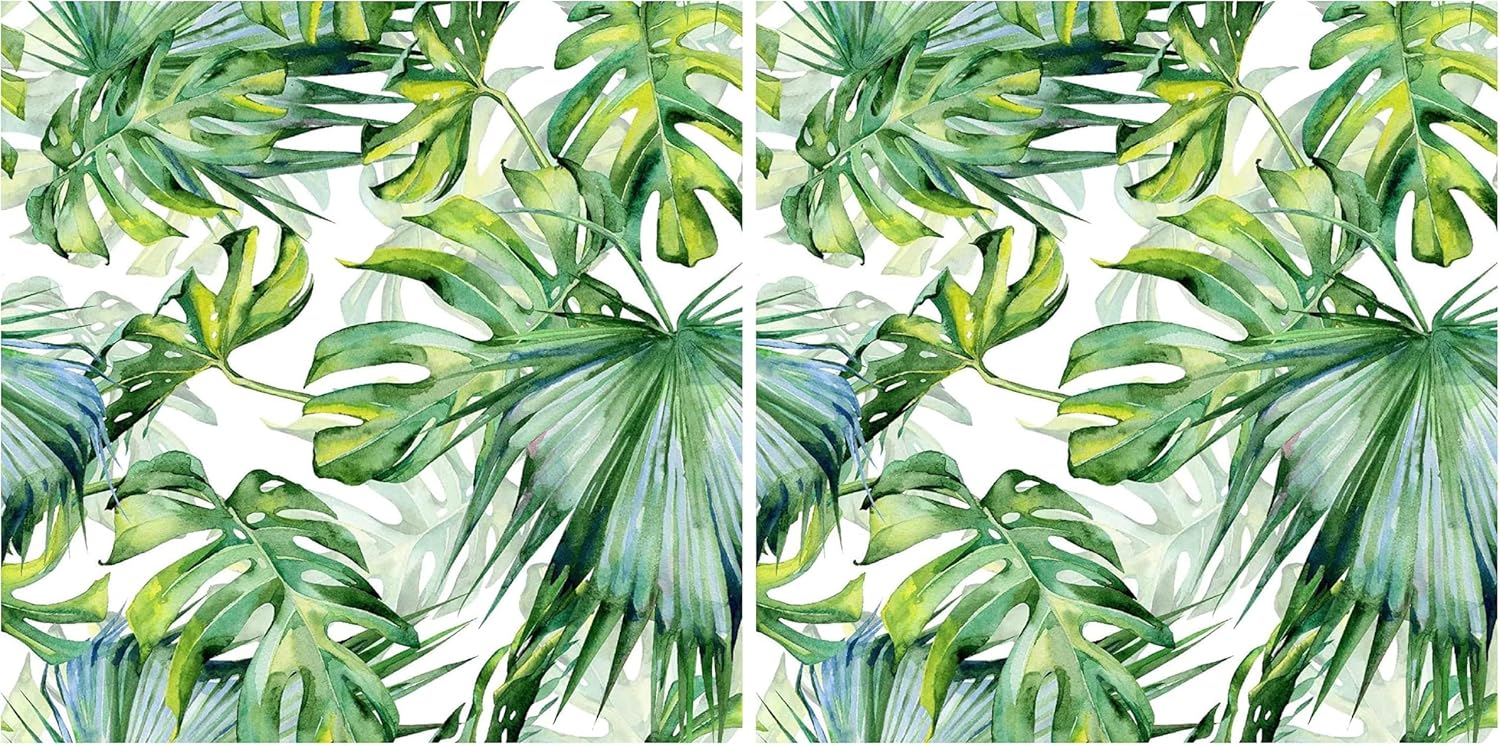 Tropical Palm Leaf Peel and Stick Wallpaper Green Self-Adhesive Prepasted Thickened Waterproof Wallpaper Wall Mural for Decor 17.7in x 9.8ft (Pack of 2)
