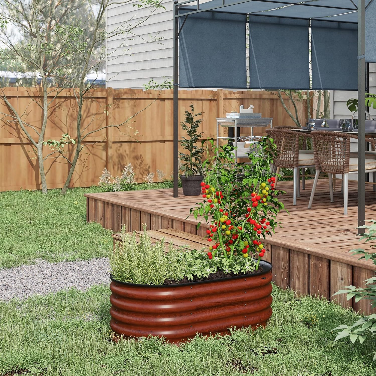 3.5' x 2' x 1.4' Galvanized Raised Garden Bed Kit, Outdoor Metal Elevated Planter Box with Safety Edging, Easy Stock Tank for Growing Flowers,s & Vegetables, Brown