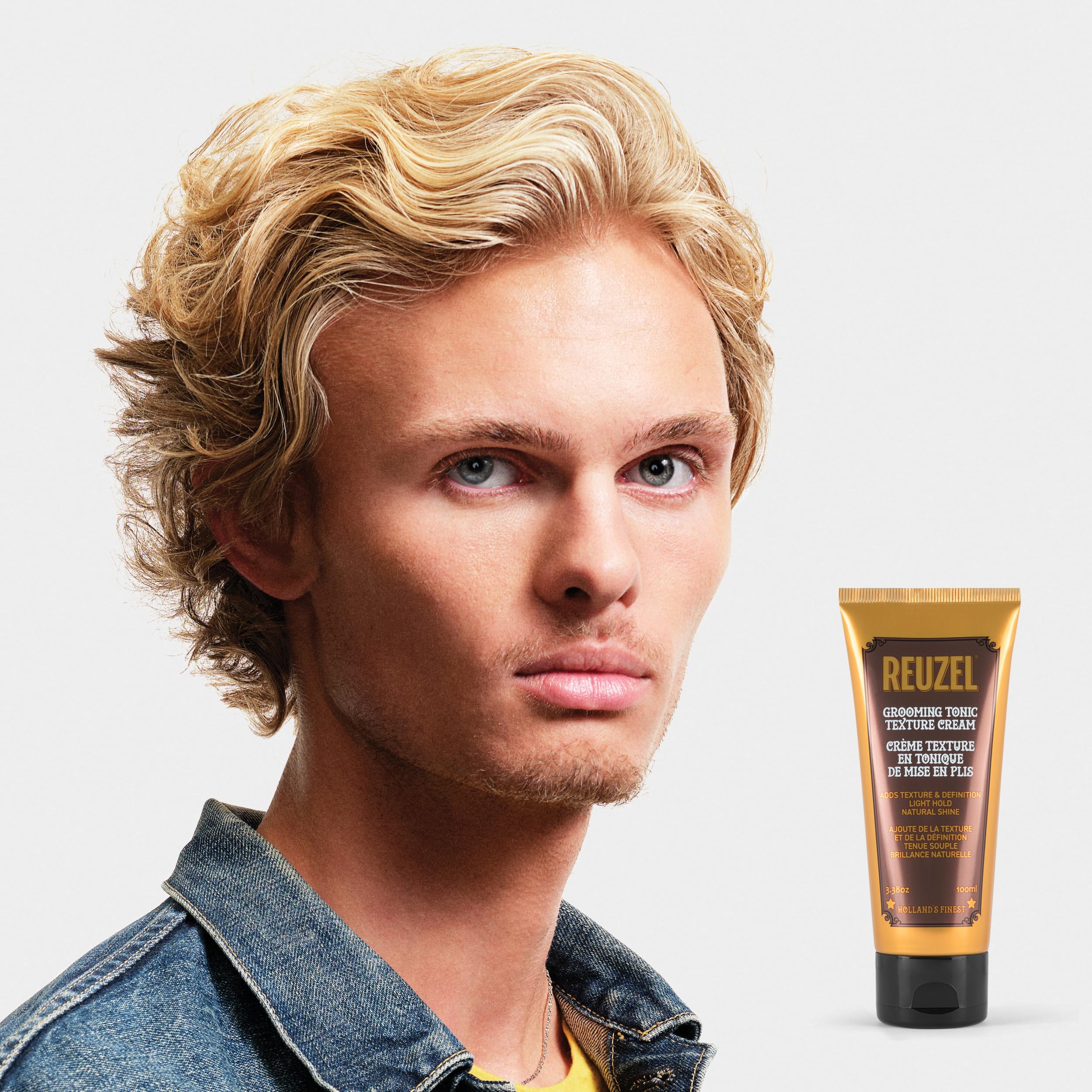 Reuzel Grooming Tonic Texture Cream, tenue moyenne et définition, texture bouclée et brillance, protection contre la chaleur pour tous les types de cheveux, 100 ml