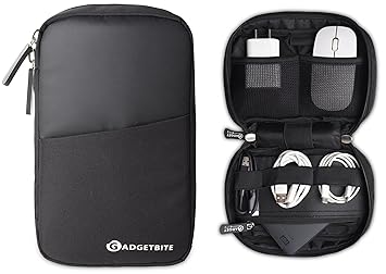 GadgetBite Vault Tech Kit Pouch for Cables, Chargers, and Adapters - Large Storage Travel Organizer for Power Banks and Electronics Accessories - Portable Gadget Organizer Bag - Black - image, photos