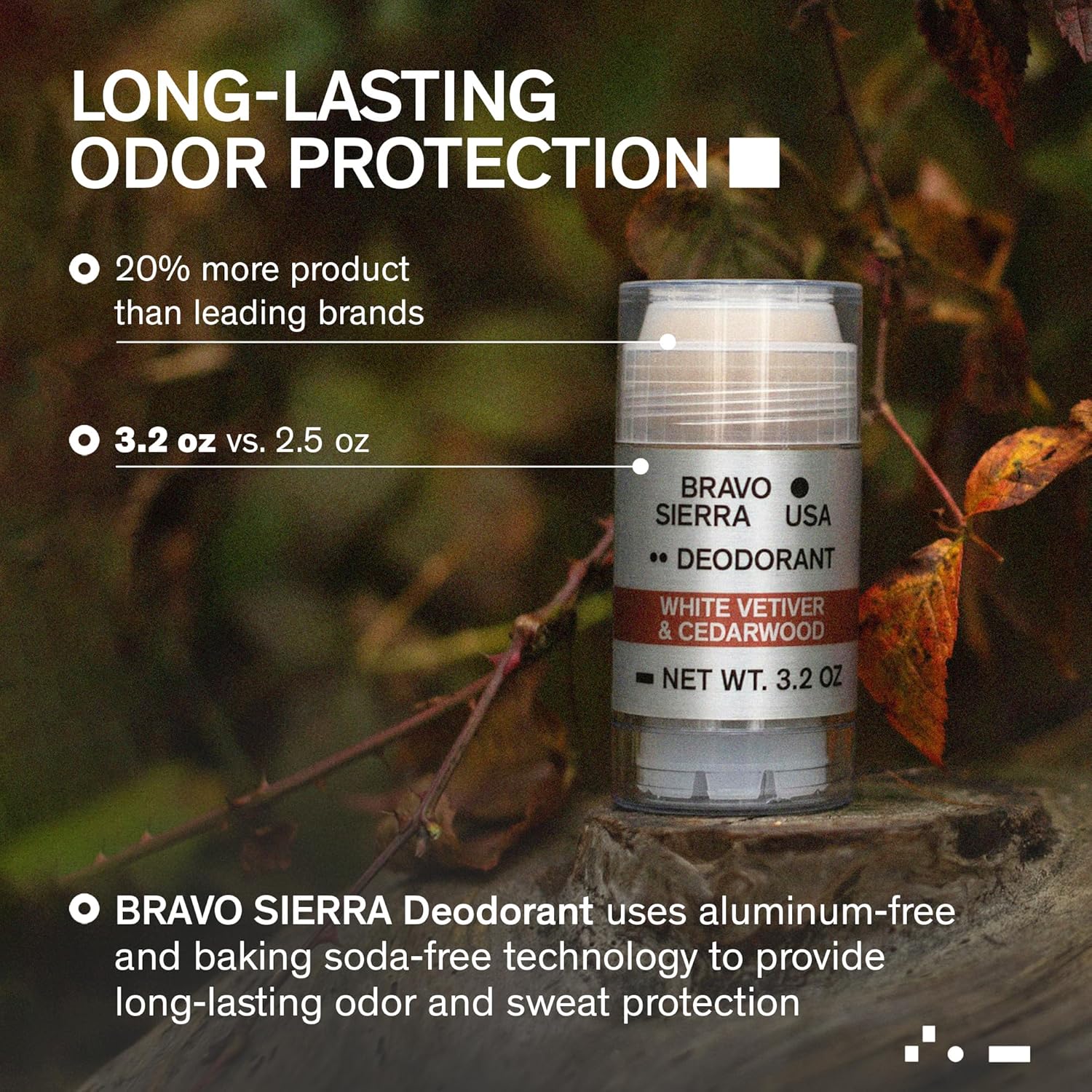 Aluminum-Free Deodorant for Men by Bravo Sierra, 2-Pack-Contains Natural Ingredients–Long Lasting All-Day Odor and Sweat Protection-White Vetiver & Cedarwood, 3.2 oz-Paraben-Free, Vegan & Cruelty-Free - Image 2