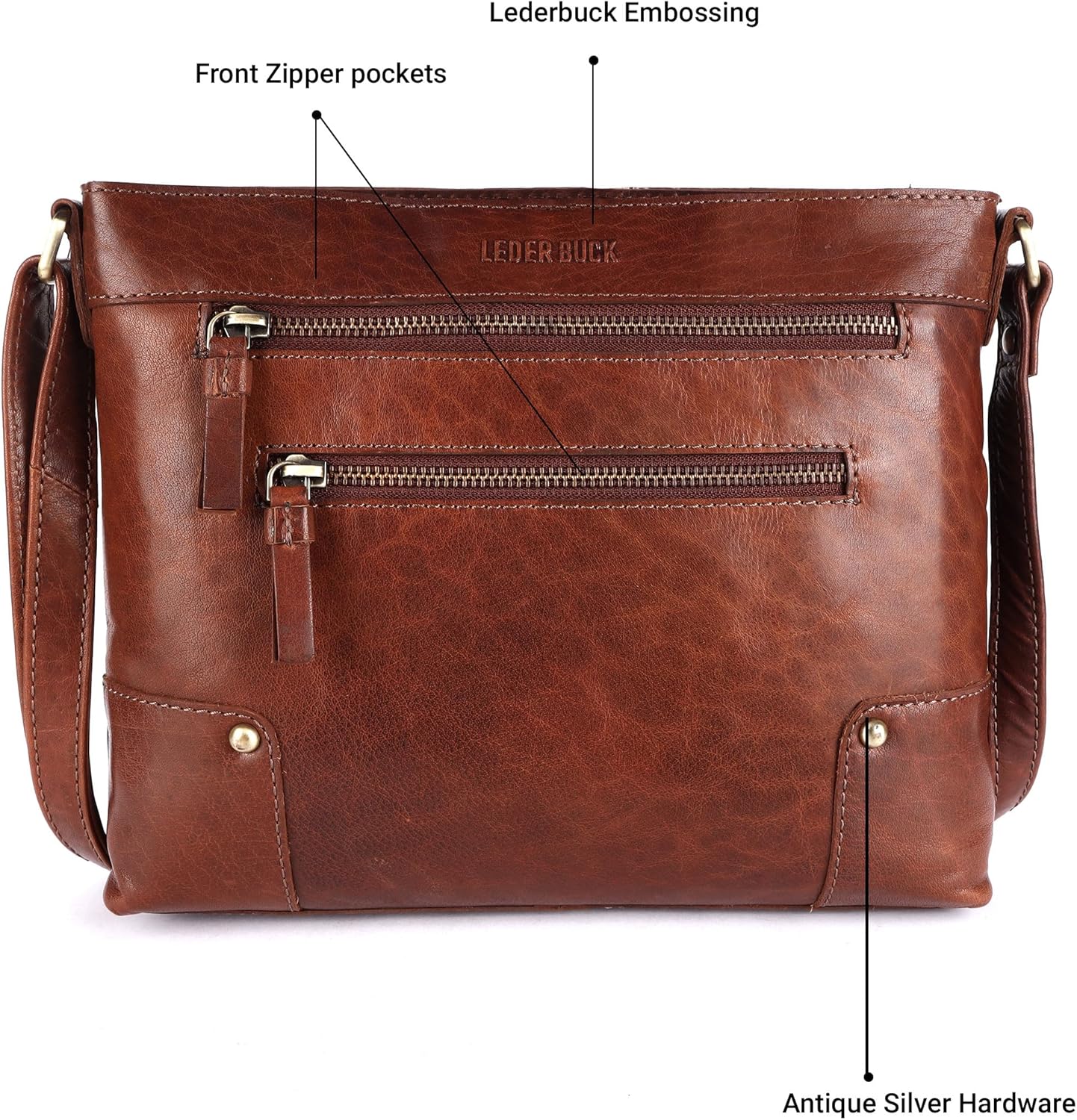 Mia Soft Real Leather Womens Crossbody Handbags and Purses-Triple Zip Premium Sling Crossover Shoulder Bag - Image 3