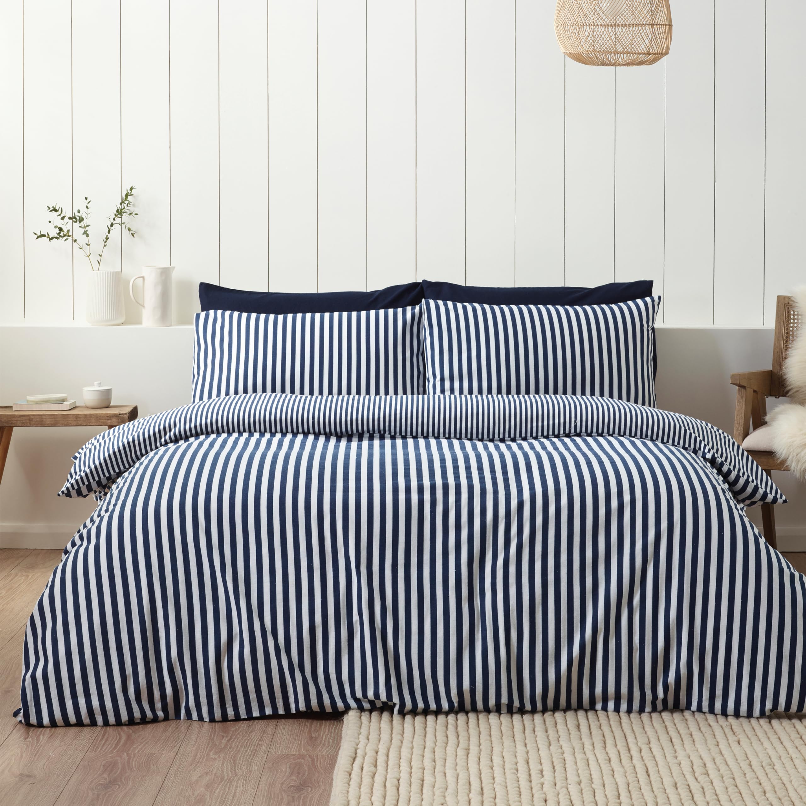 Catherine Lansfield Brushed Cotton Stripe Duvet Cover Set - Single, Navy