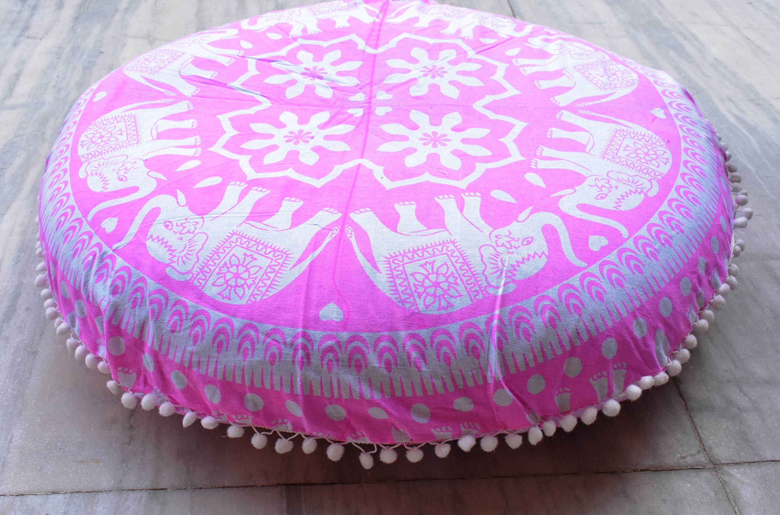 Cuscino Da Pavimento Boho 80 Cm, Federa In Cotone Con Mandala E Pom Pom. Perfetto Come Pouf, Ottomana O Decorazione Per Esterni. Senza Imbottitura. - 3