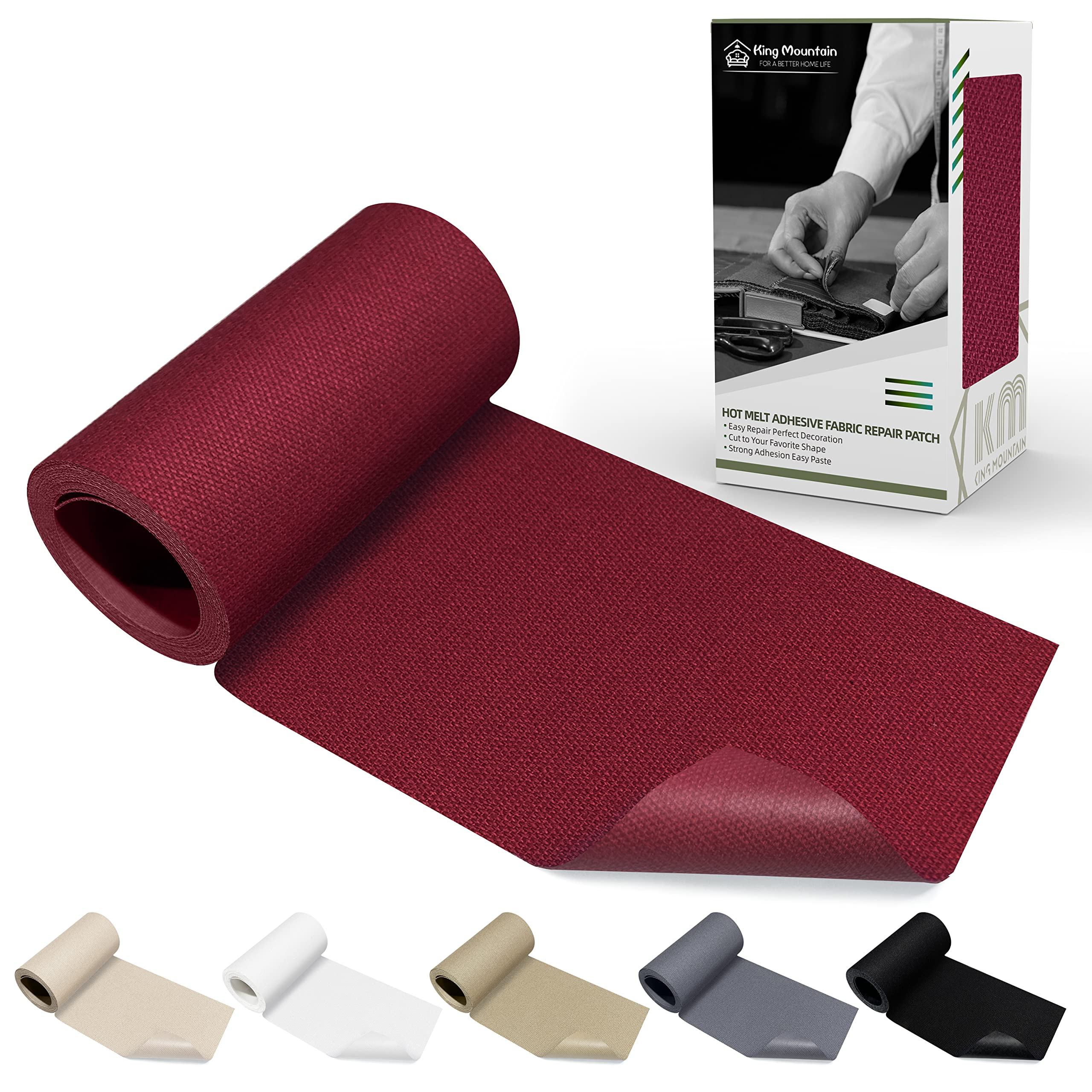 KING MOUNTAIN Canvas Iron on Patch,3"×60",Waterproof 100% Cotton Fabric Repair Patch,Used for Various Sofa,Tent,Clothes,Seats,Suitcases (Burgundy)