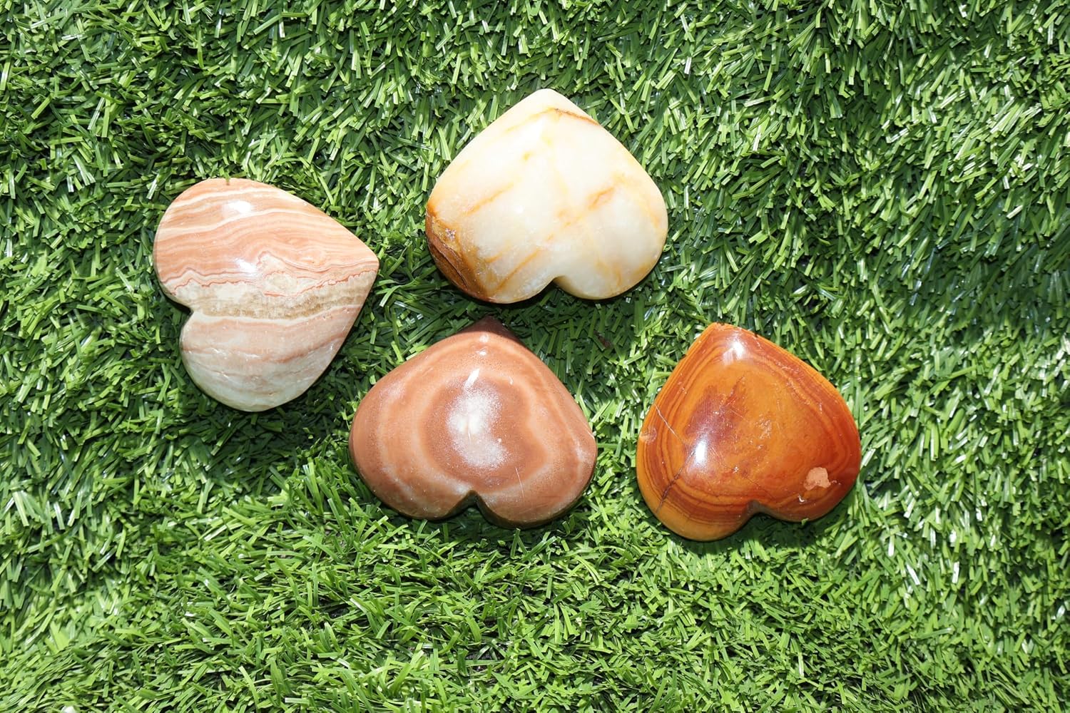 4 Pieces of Natural Agate Heart-Shaped Stones - Assorted Agate Types and Colors - Unique Gifts for Energy and Decor A165