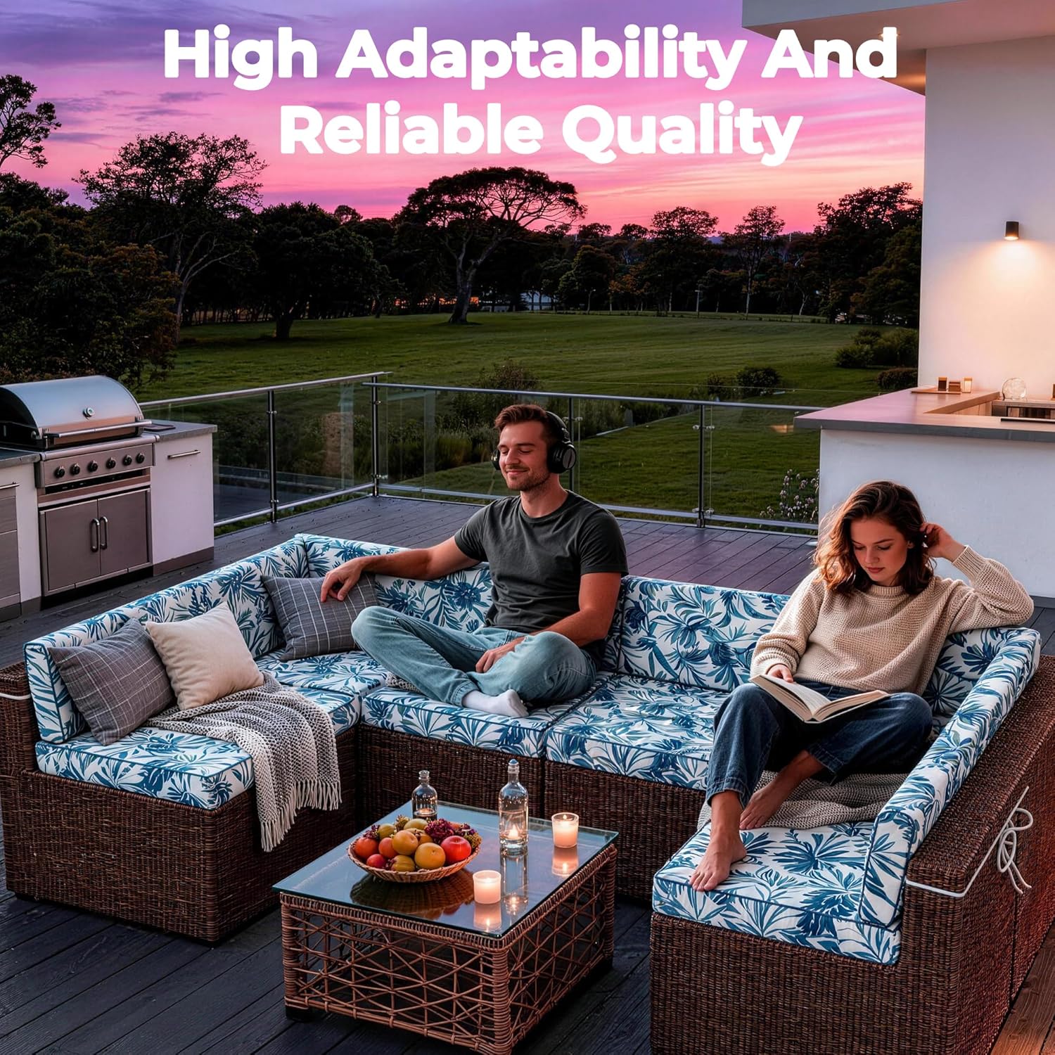 Fade-Resistant Outdoor Sectional Replacement Cushions,14-Piece Patio Sectional Cushions with Non-Slip Bottom,Water-Repellent Sofa Cushion for 18-Seat Wicker Conversation Sets,Hawaii
