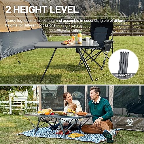 Miniatura 19 de EVER ADVANCED Mesa de campamento, plegable, ligera, portátil para 4-6 personas, mesa de aluminio enrollable con bolsa de transporte para exteriores