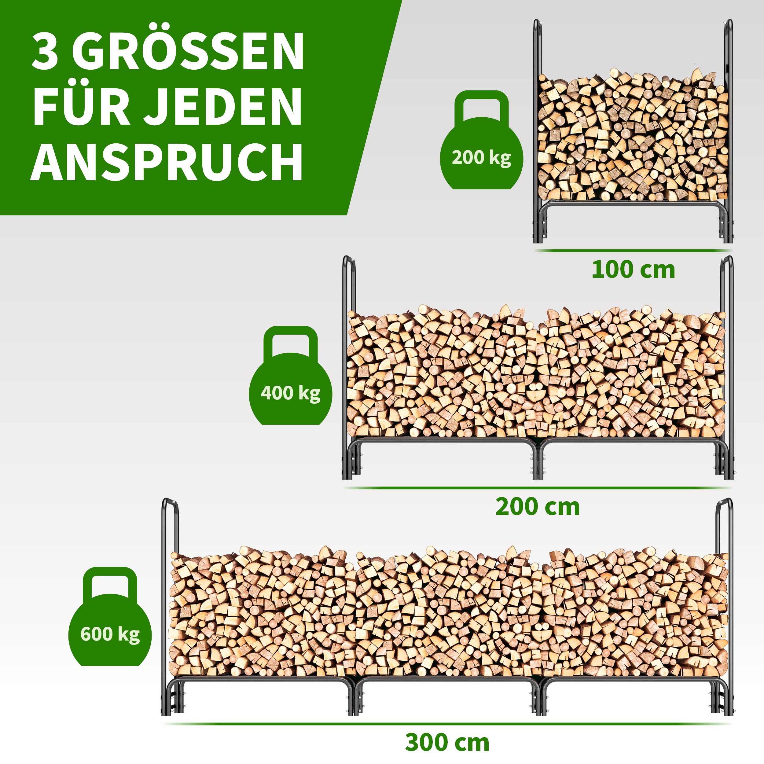 Mensola per legna da ardere S 100x36x116 cm czarna z pokryciem stalowa do 200 kg