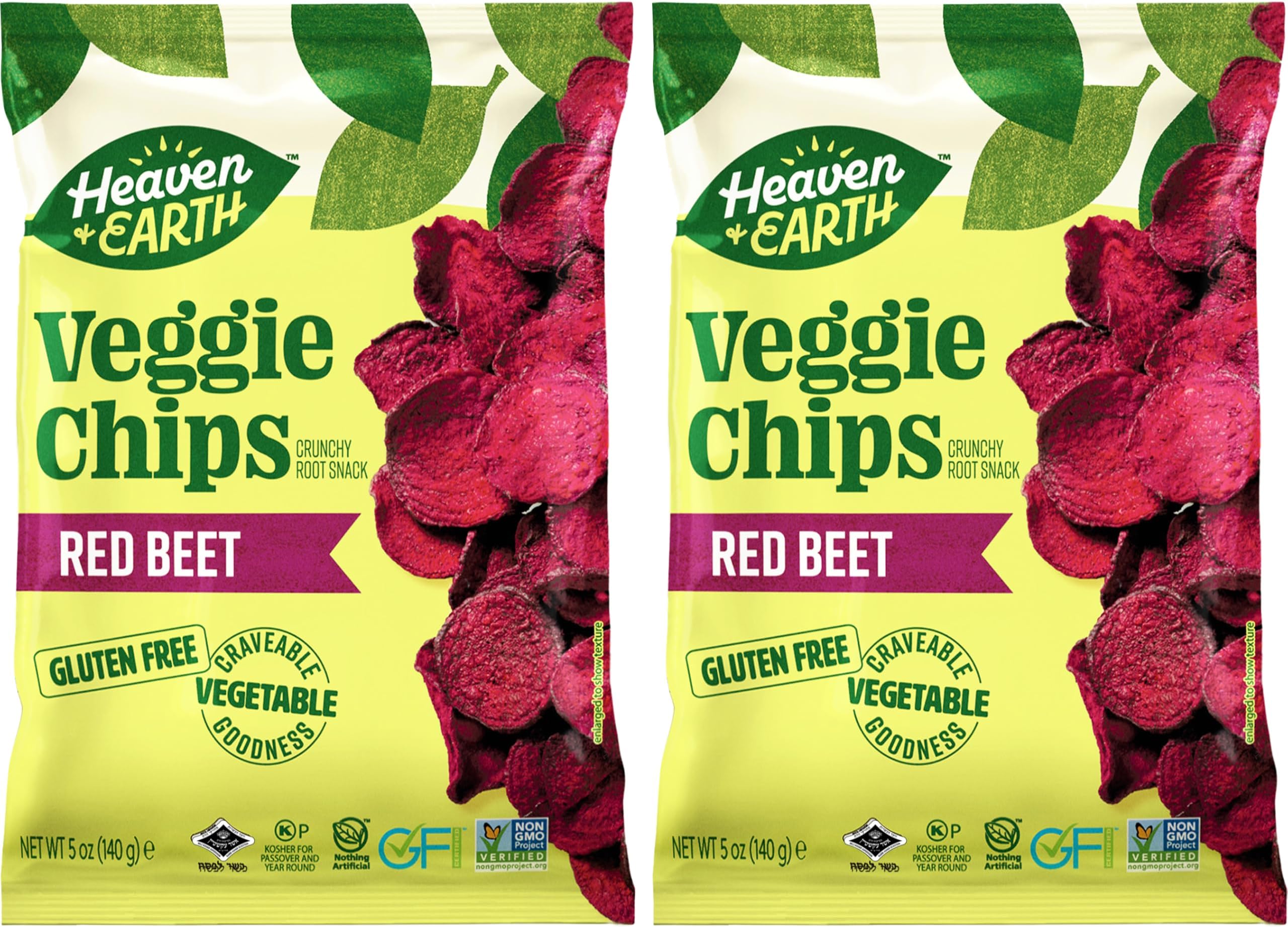 Heaven & Earth Beet Chips, 5oz (2 Pack) Gluten Free | Non GMO | Thin & Crisp | Kosher