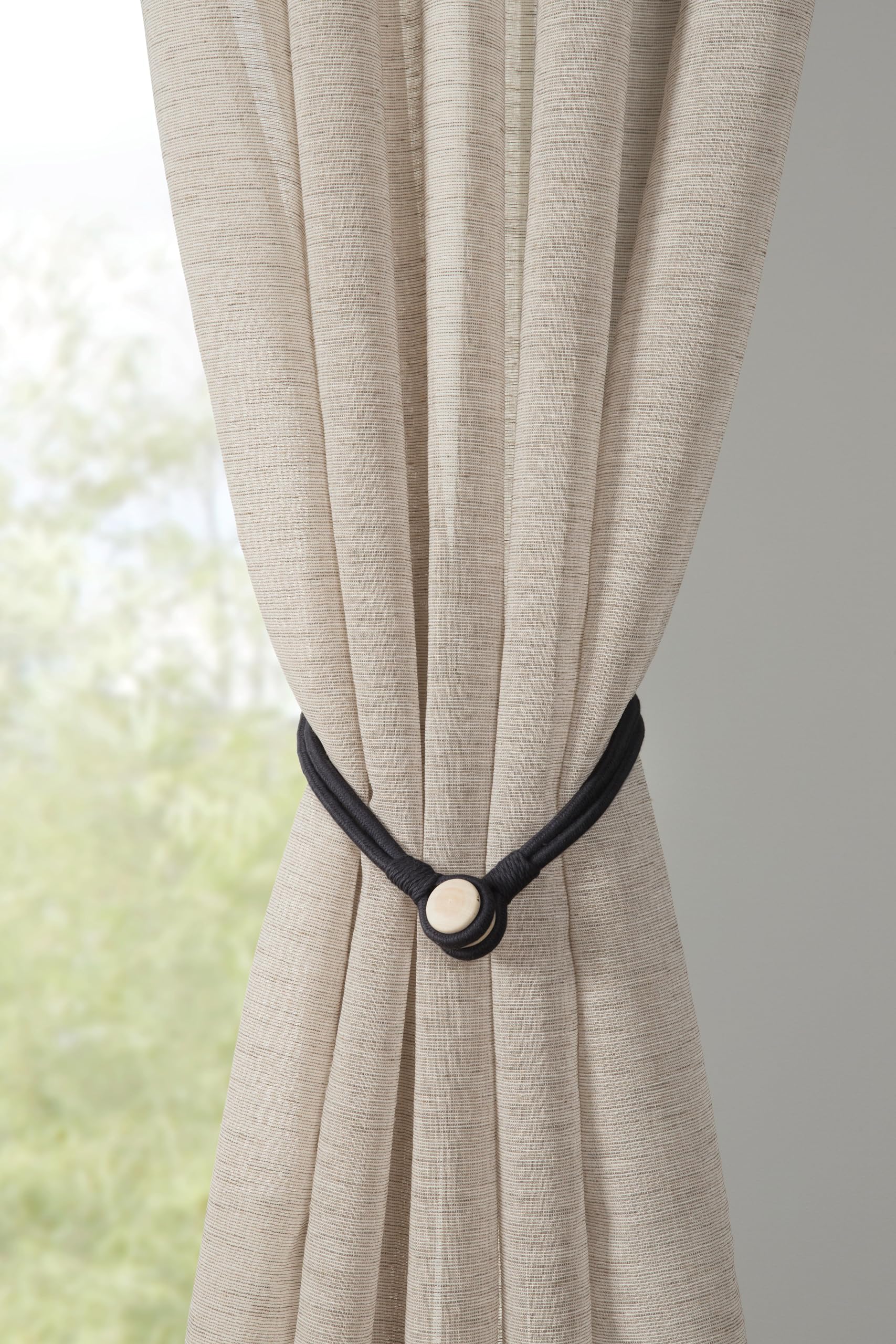 Gardinia 47cm Magnetic Tieback Cord for Curtains and Curtains with Magnet for Easy Attachment - Black