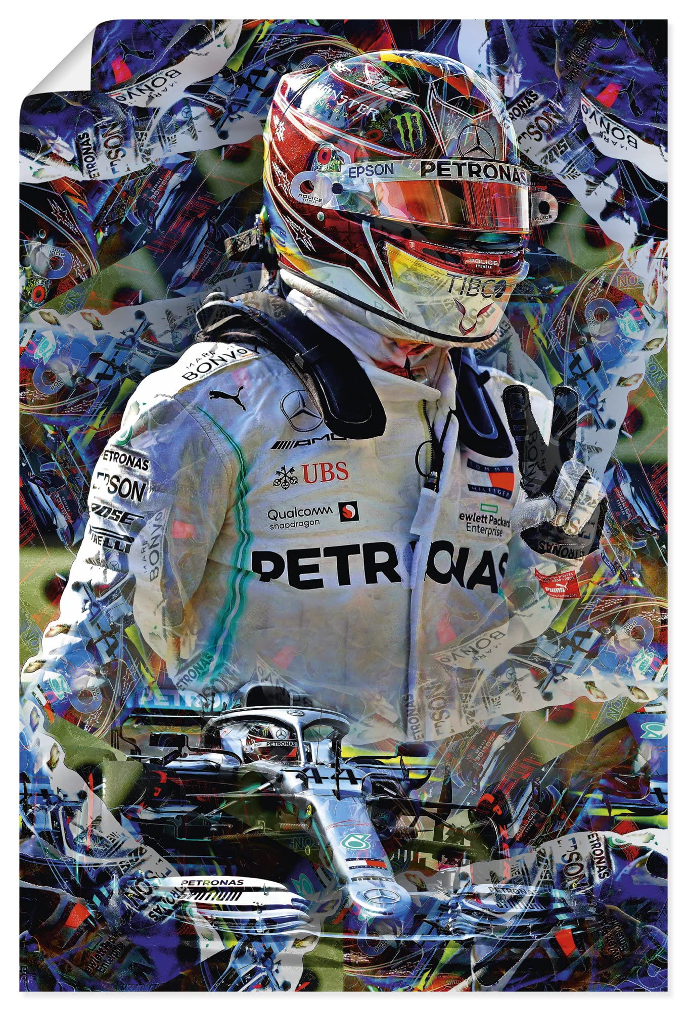 ARTLAND Wanddeko Poster & Kunstdrucke Wandposter 80x120 cm Hochformat Lewis Hamilton Weltmeister Mercedes Rennfahrer Auto Formel 1 Rennen Sport U3UE