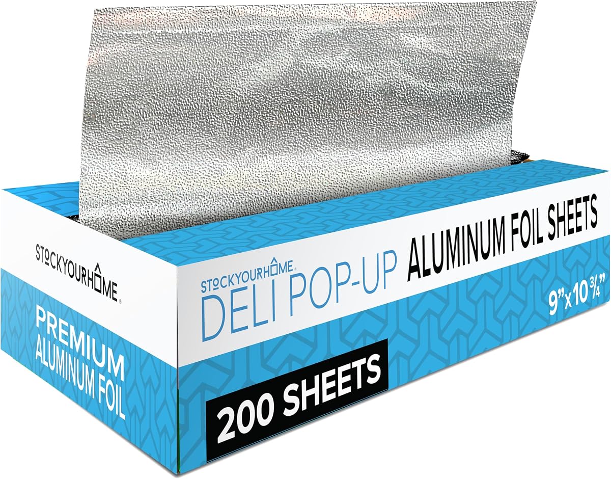 Papel de aluminio Deli precortado de 200 unidades - Sábanas emergentes de 9"para restaurantes, fundas desechables para burritos, perritos calientes o sándwiches, abastezca su hogar, plata