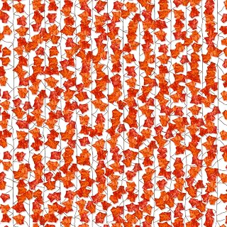 CQURE 12 Pack 84Ft Fall Leaves Garland, Hanging Vines Garland Artificial Fall Maple Leaves Garland Thanksgiving Decor for Home Fireplace Party