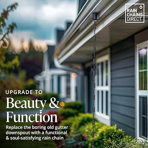 Miniatura 2 de Rain Chains Direct - Cadena de lluvia Manicotti - 8.5 pies - Aluminio recubierto de polvo negro duradero - Cadenas de lluvia premium para canaletas