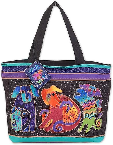 Laurel Burch Top con cremallera en el hombro, perros y perritos, azul