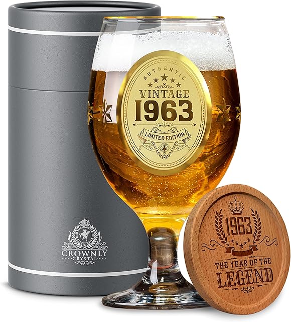 Kies®Gift 60th Birthday Gifts for Men Beer Gifts for Men Women Personalised Glass Gifts for 60 Year Old Man Gifts for Dad Grandad Beer Gifts for Men Birthday Beer Glasses 1963 Birthday Gifts for Men
