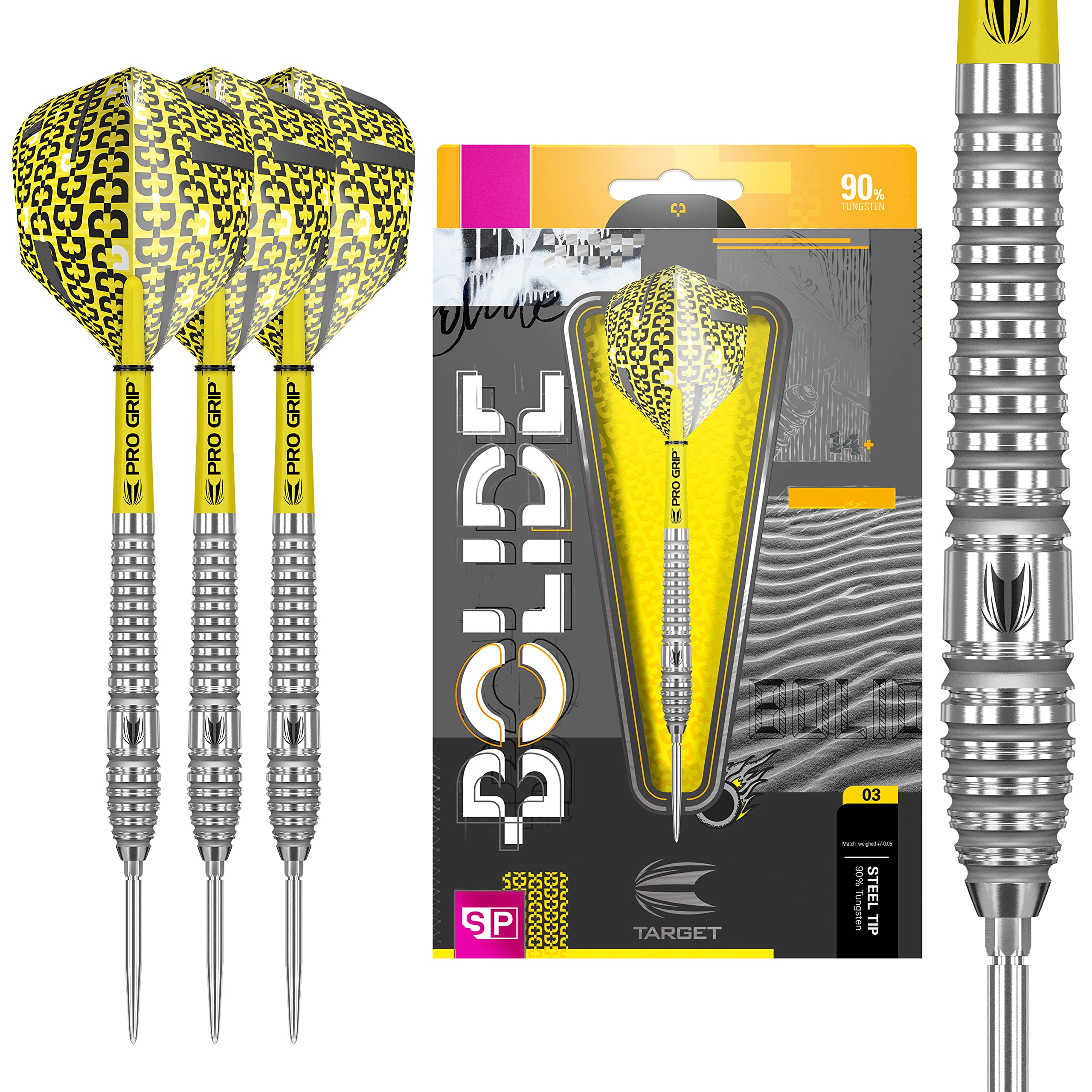 Target Darts Bolide 90% Tungsten Swiss Point Steel Tip Darts Set of 3 | Featuring Pro Grip Dart Stems, Number 6 Dart Flights, Swiss Points |