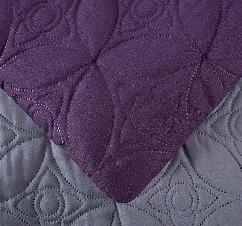 Miniatura 5 de Chezmoi Collection Upland - Juego de edredón acolchado de retales, 7 piezas, moradonegrogris, tamaño matrimonial