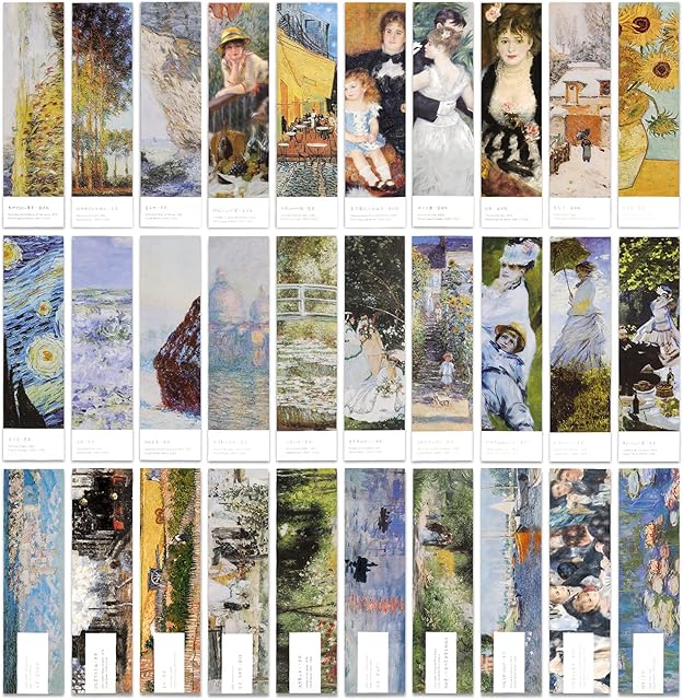 MWOOT 30 Art Painting Style Paper Bookmarks, Monet Van Gogh Renoir Art Painting Page Folder Bookmark Set, Fine Arts Museum Bookmark Book Reading Marker Gift (15x4 cm, 30 Styles)