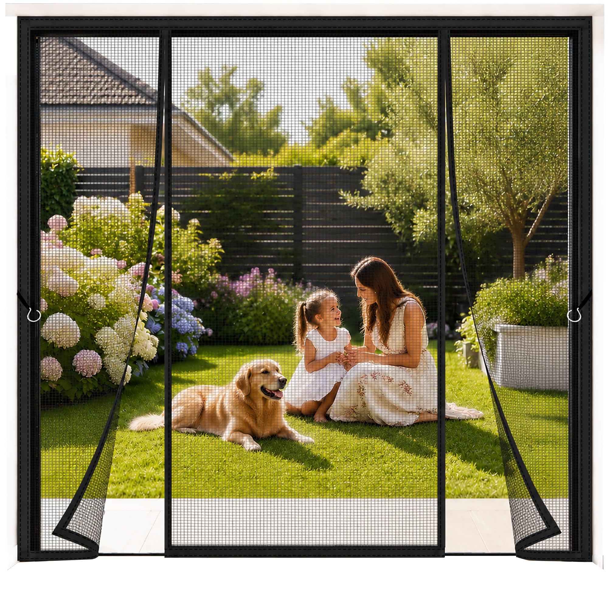 Fly Screens for French Double Doors 215x290cm Black Double Door Door Fly Screen Curtain Magnetic Closure Keep Bugs Out EZ Install Magnetic Mesh for Doors