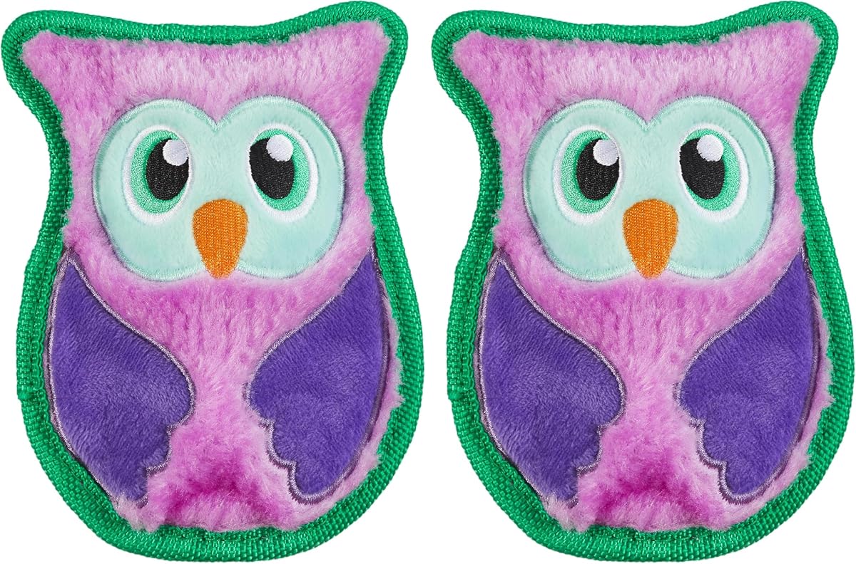 Outward Hound Durablez Minis – Juguete de peluche chirriante para perro, sin relleno para menos desorden, interactivo y resistente, chirriador gigante, cachorros y perros pequeños, búho, 5.8 pulgadas, (paquete de 2)
