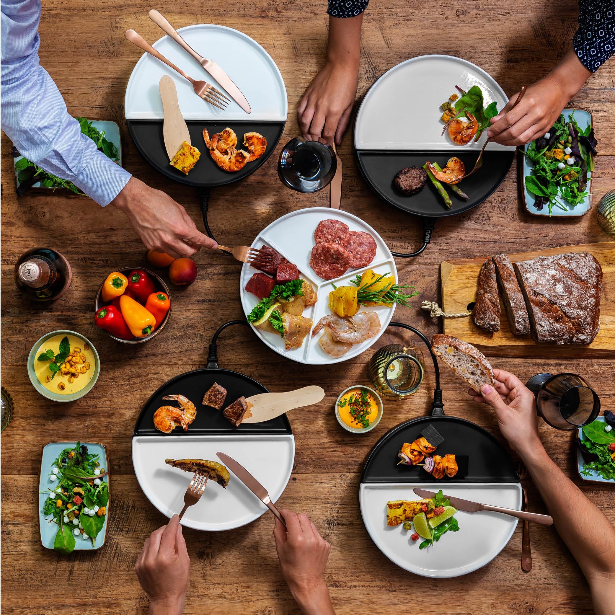 Chef's Dinnerparty - Raclette Grill weiß - Elektrogrill - Innengrills & raclettes - Gourmet-Set für 4 bis 5 Personen - PFAS Frei