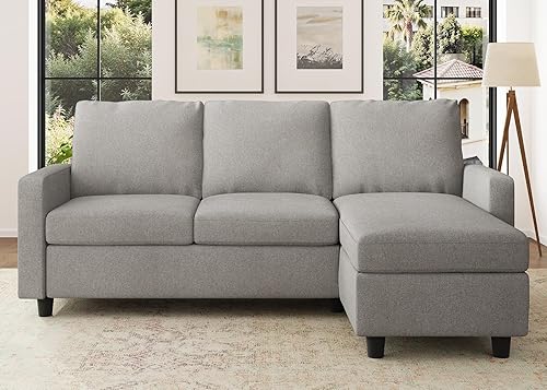 Miniatura 12 de Honbay - Sofá convertible en forma de L con tejido de lino moderno para espacios pequeños Beige,Gris,Azul medio,Beige oscuro medio,Gris oscuro