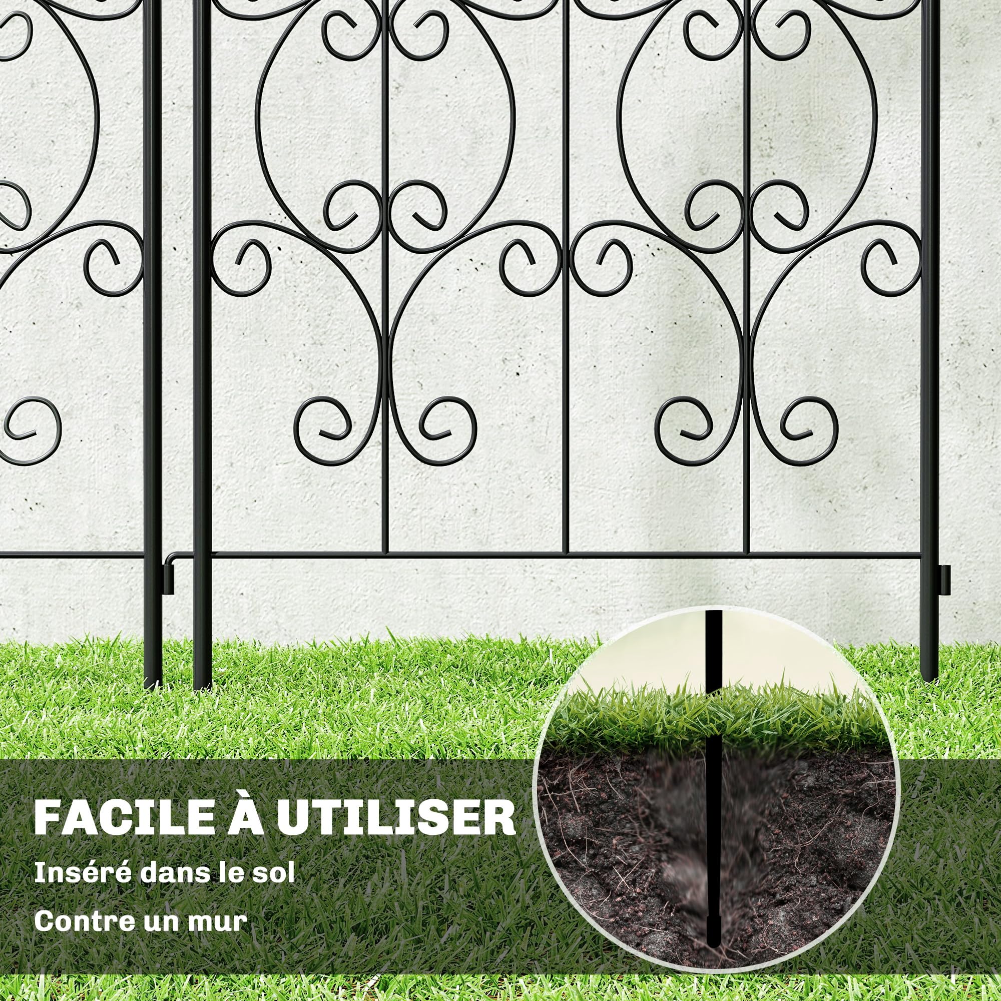 Outsunny Lot de 2 Supports pour Plantes Grimpantes Motif Volute 50x180cm | Treillis de Jardin en Métal, pour Légumes, Vignes, Fleurs, Noir