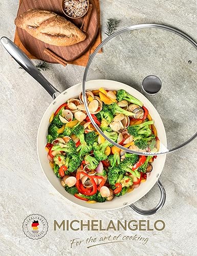 Miniatura 6 de MICHELANGELO Sartén grande con tapa, sartén de cerámica de 14 pulgadas con revestimiento antiadherente, sartén antiadherente saludable, compatible