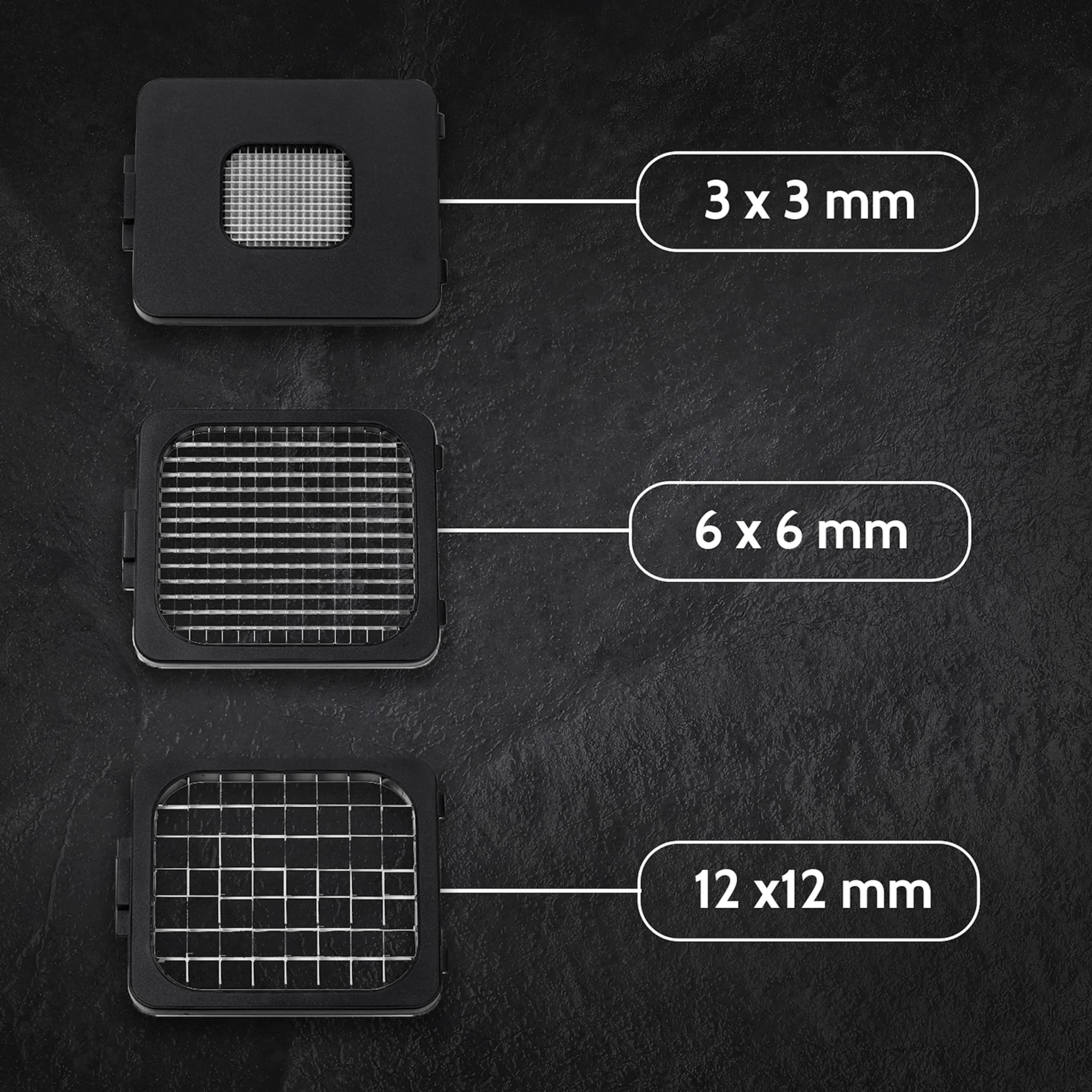 ALLIGATOR 3094 - Hachoir Multifonction Inox Avec Bac Collecteur - Coupe Légumes - Coupe Oignon - Coupe Frites - 3 Lames Interchangeables - 3x3 mm 6x6 mm et 12x12 mm - Sans BPA