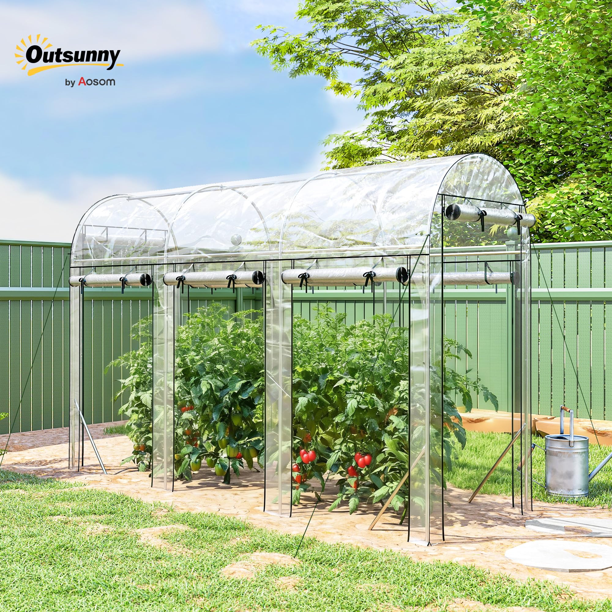 Outsunny Serre Tunnel de Jardin 3 m² 8 Portes 295x100x197cm Transparent