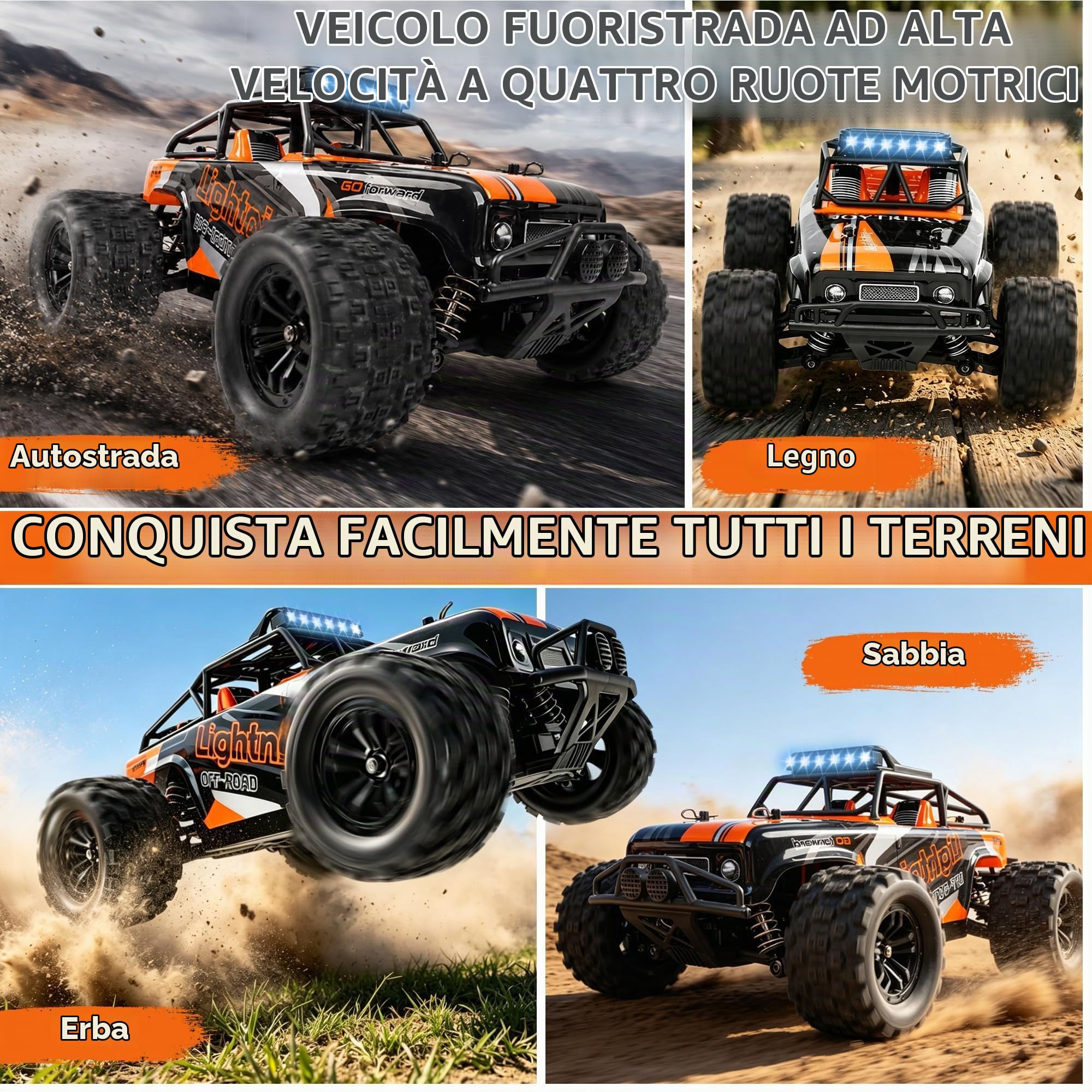 Macchina Telecomandata - 1:18 RC Car 40 km/h 4x4 Monster Truck | Macchina Telecomandata Professional Telecomandato 2 Batterie All Terrain Offroad Telecomandata Auto Gioco Regalo
