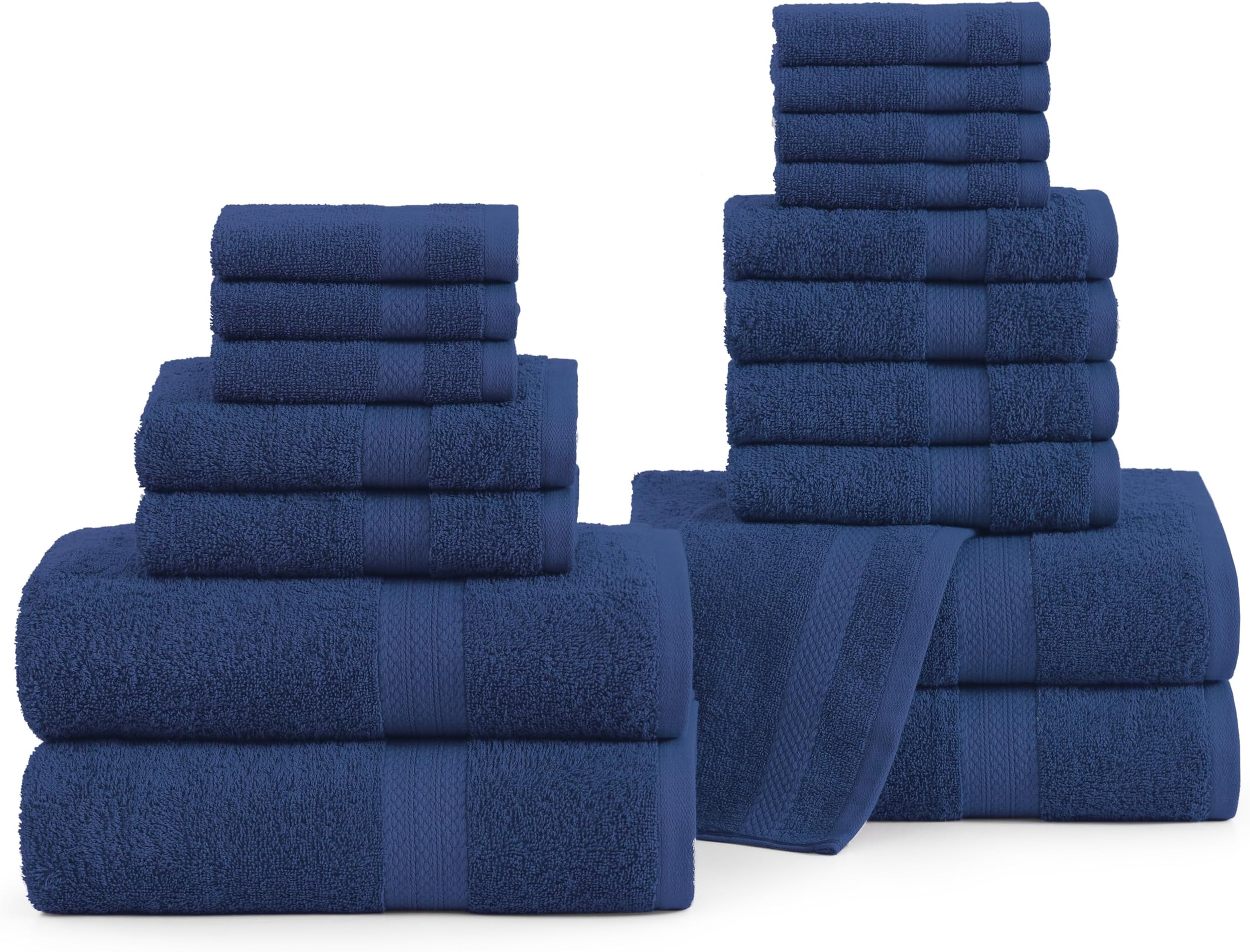LANE LINEN Cotton Bath Towel Set - 18 Piece - Low Twist, Soft & High Absorbency - 4 Bath, 8 Wash Cloth, 6 Hand Towels - Classic Hotel Quality, Durable & Ideal for Modern Bathrooms - Navy Blue