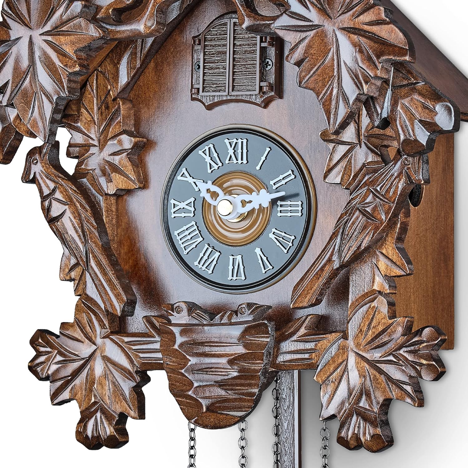 TIMEGEAR Cuckoo Clock with Automatic Night Mode, Quartz Movement and Carved Deer Head (Brown)