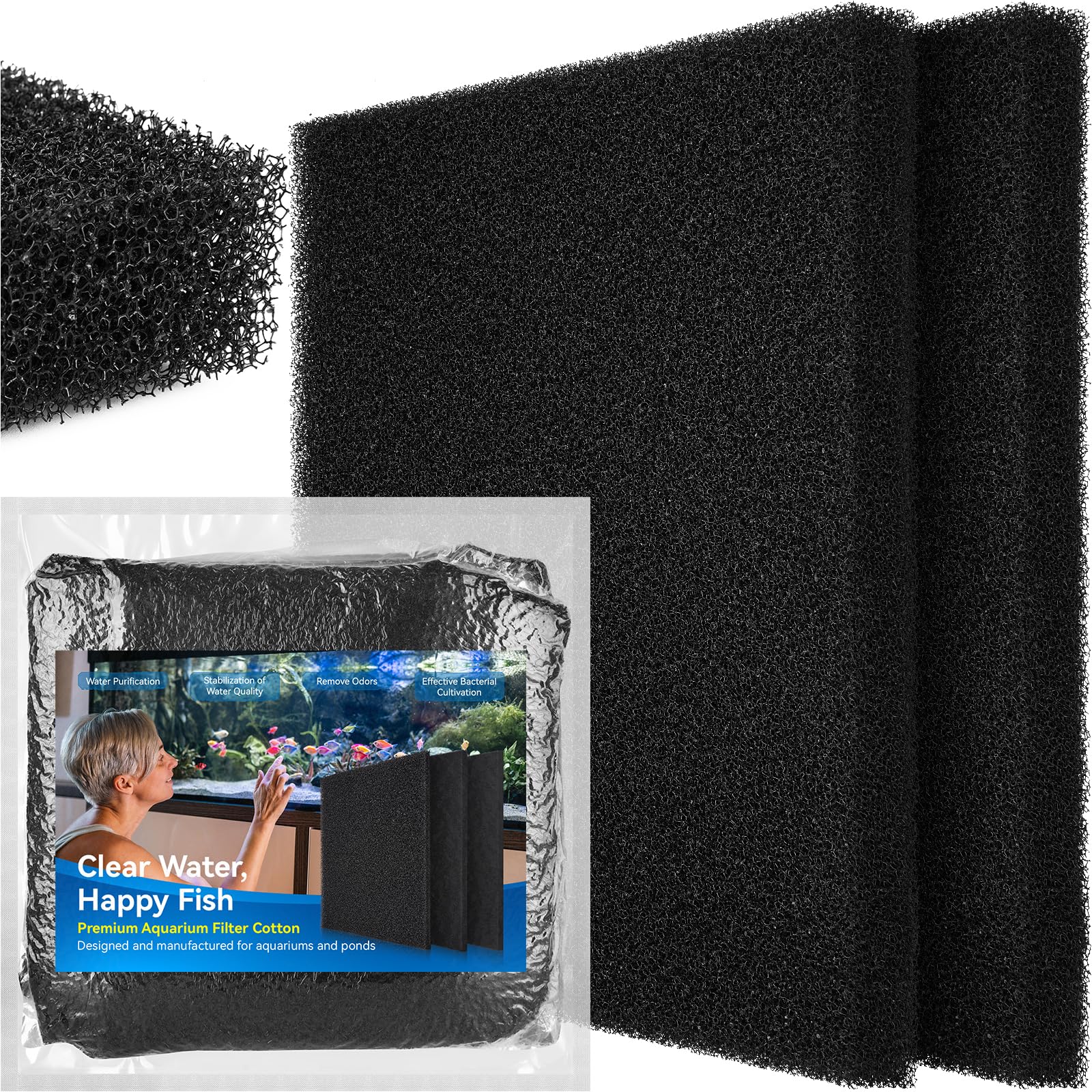 Borlech Aquarium-Filterschwamm-Pad, Filtermedien-Schaumstoffschwämme, Filterzubehör für Aquarien und Teiche (47 x 47 x 4 cm, 20 PPI, 2 Stück)