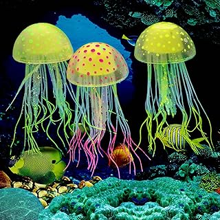 3 Pcs Glowing Artificial Luminous Jellyfish Ornament Aquarium Decorationfor Fish Tank,Safe for Fish,Instant Suction Cup Installation