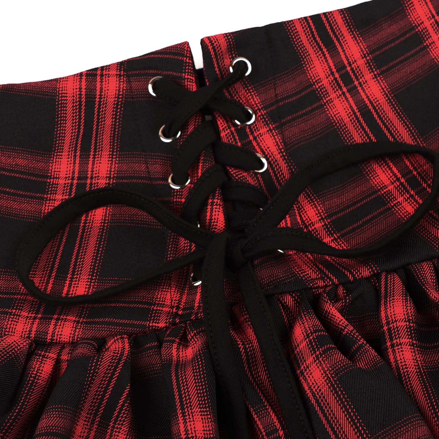 Womens Y2k Gothic Skirt High Waisted Lace Up Double Layered Ruffles Punk Mini Emo Skirts - Image 4