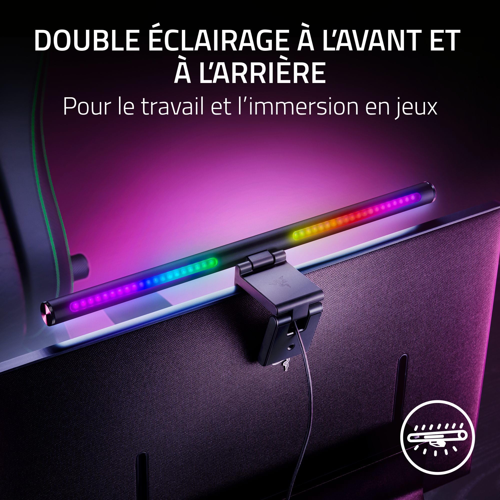 Razer Aether Monitor Light Bar - Lampe pour écran d'ordinateur RVB, barre lumineuse tactile USB réglable Noir