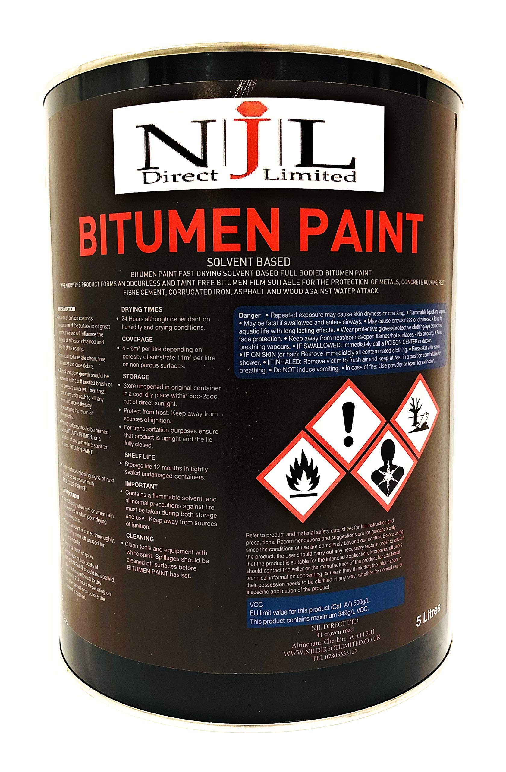 Bitumen Paint Black For ConcreteSteel IronWeatherproof Waterproof Coating 5L Njl Direct from B&Q
