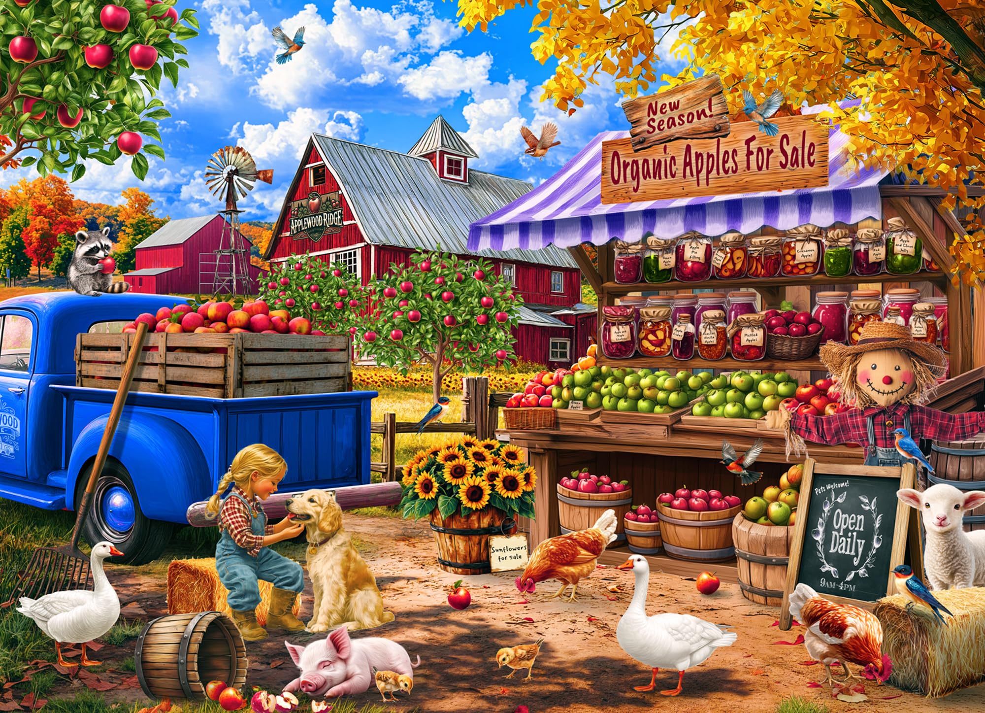 Apple Farm Jigsaw Puzzle 1000 Piece by Vermont Christmas Company - Puzzles for Adults & Families - Fully Interlocking & Randomly Shaped Pieces - 26 5/8" x 19 1/4"