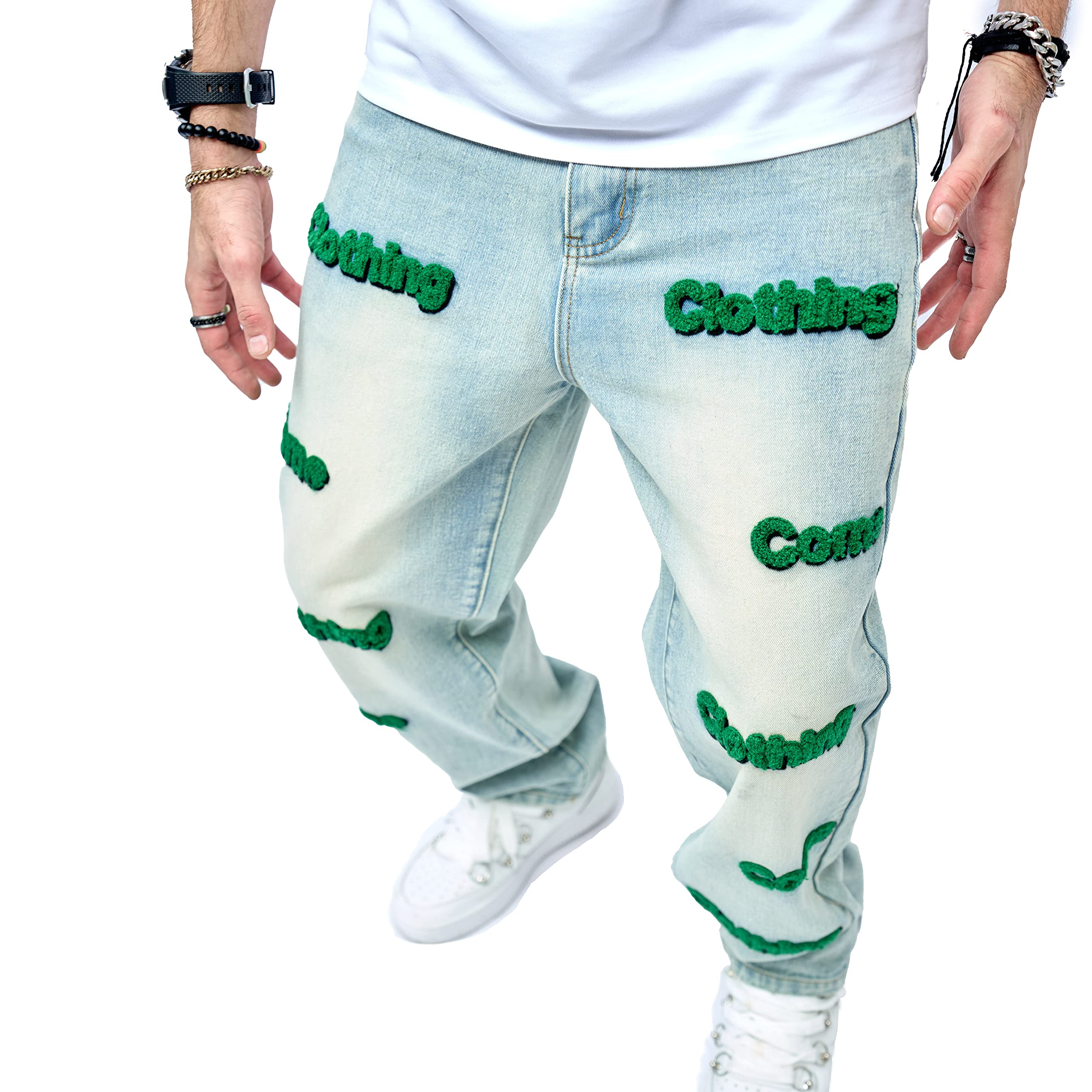 WEIBUMAOYI Pantaloni larghi da uomo Jeans da uomo vestibilità rilassata Jeans da uomo lavati Oversize gamba dritta da carpentiere Jean, Bluebadge002, 52