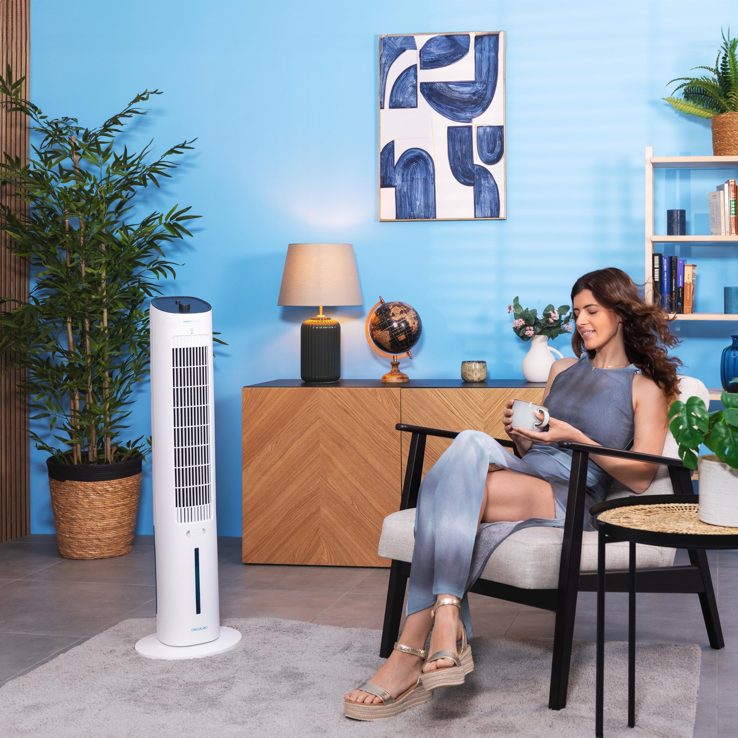 Cecotec - Rafraîchisseur d’Air EnergySilence 2000 SkyCool - 65 W, Capacité de 3.5L, 3 Vitesses, Oscillation Automatique à 70º, Roues Multidirectionnelles et 2 Tubes Réfrigérateurs