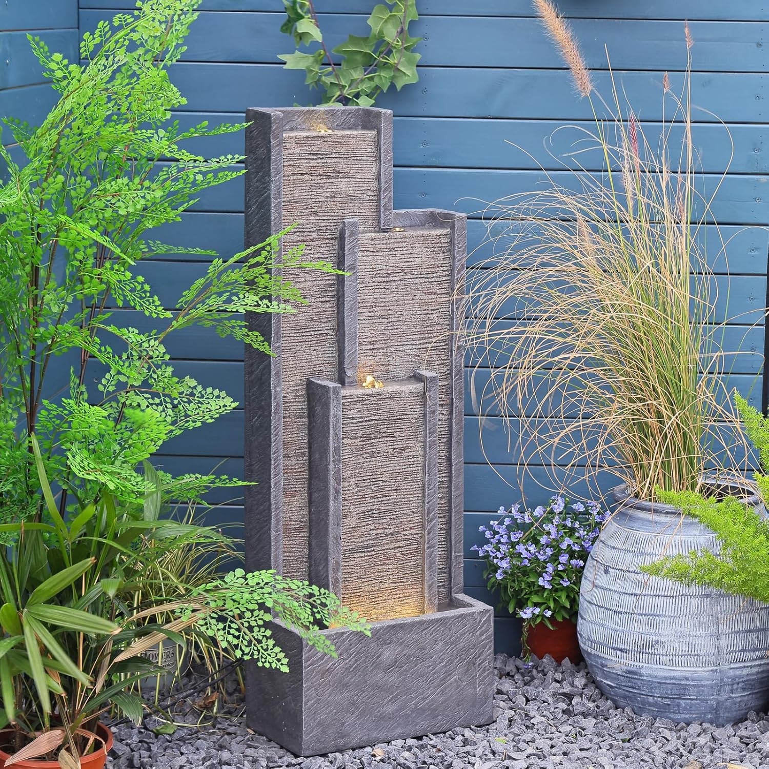 Sunlinua Indoor Water Fountain 39.3” H Modern Cascading Floor - Standing Fountan Contemporary Curves Watefalls for Porch, Office, House, Garden, Patio