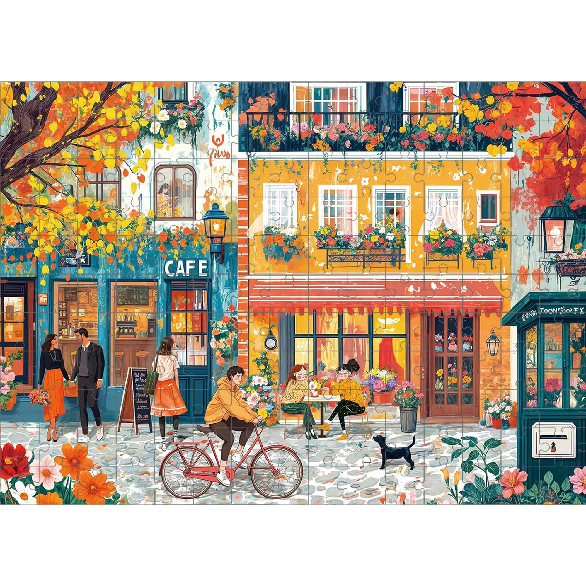 Gxdamxz Jigsaw Puzzles for Adults, 1000 Pieces, Central Street Cafe Scene Scenic Game, Artistic Landscape Brain Challenge Toy