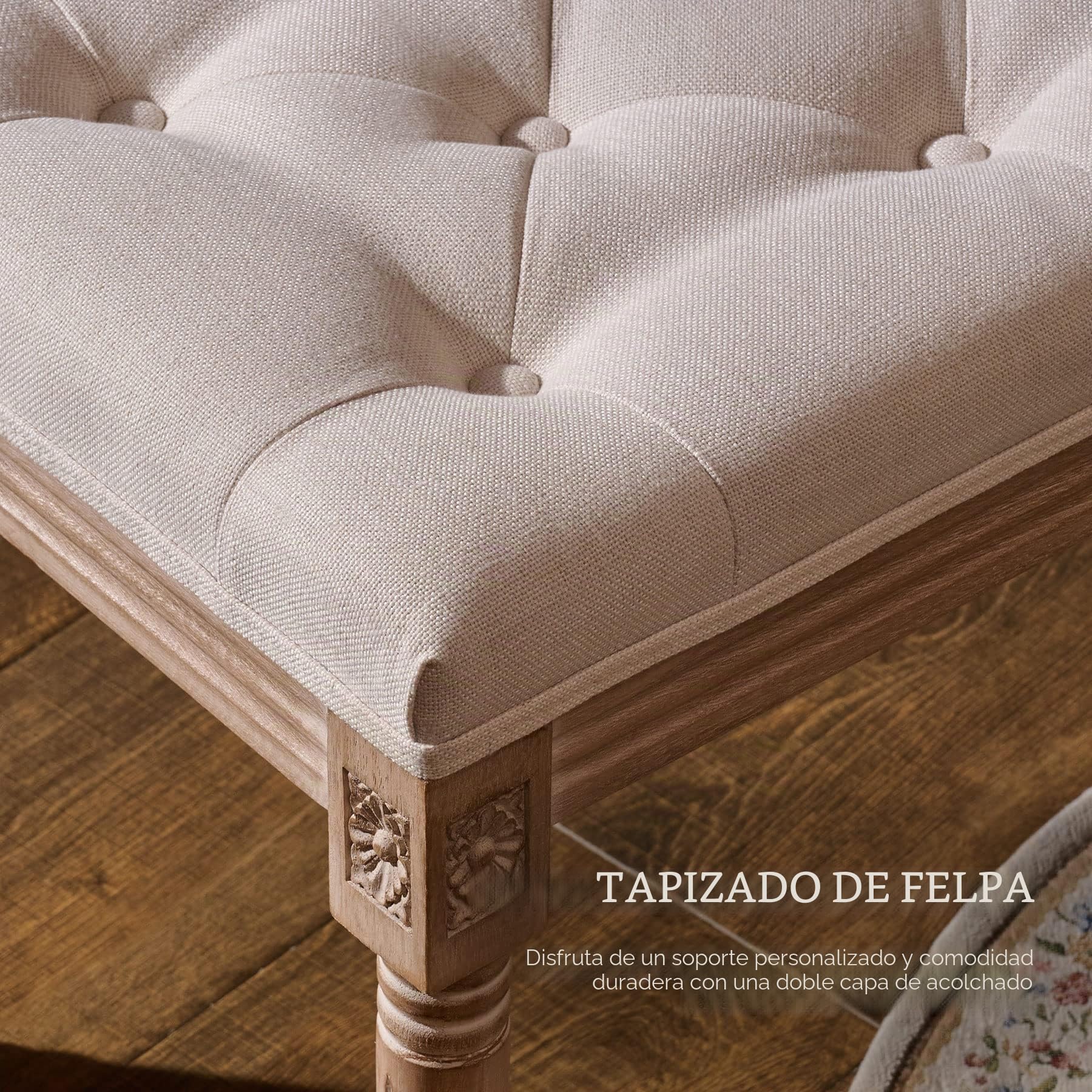 VONLUCE Banco de Pie de Cama 30x40x47 cm Taburete Vintage con Asiento Acolchado y Patas de Madera